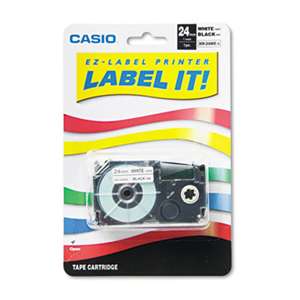 Casio XR24WE Tape Cassette for KL8000/KL8100/KL8200 Label Makers, 24mm x 26ft, Black on White