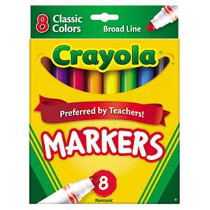 BINNEY & SMITH / CRAYOLA Non-Washable Markers, Broad Point, Classic Colors, 8/Set