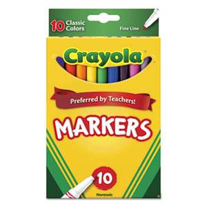 BINNEY & SMITH / CRAYOLA Non-Washable Markers, Fine Point, Classic Colors, 10/Set