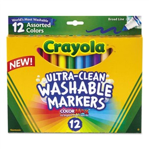 BINNEY & SMITH / CRAYOLA Washable Markers, Broad Point, Classic Colors, 12/Set