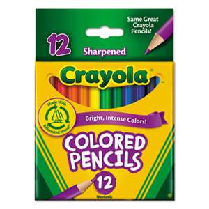 BINNEY & SMITH / CRAYOLA Short Barrel Colored Woodcase Pencils, 3.3 mm, 12 Assorted Colors/Set