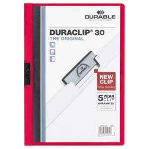 DURABLE OFFICE PRODUCTS CORP. Vinyl DuraClip Report Cover w/Clip, Letter, Holds 30 Pages, Clear/Red