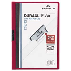 Durable 220331 Vinyl DuraClip Report Cover w/Clip, Letter, Holds 30 Pages, Clear/Maroon