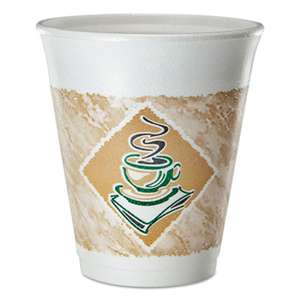 DART Cafe G Foam Hot/Cold Cups, 8 oz, Brown/Green/White, 25/Pack