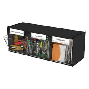 DEFLECTO CORPORATION Tilt Bin Plastic Storage System, 3 Bins, 23 5/8 x 7 3/4 x 9 1/2, Black