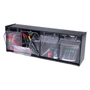 deflecto 20404OP Tilt Bin Plastic Storage System w/4 Bins, 23 5/8 x 6 5/8 x 8 1/8, Black