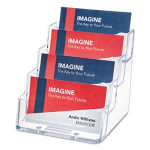 deflecto 70841 Four-Pocket Countertop Business Card Holder, Holds 2 x 3 1/2 Cards, Clear