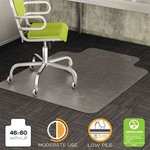 DEFLECTO CORPORATION DuraMat Moderate Use Chair Mat for Low Pile Carpet, Beveled, 46x60 w/Lip, Clear