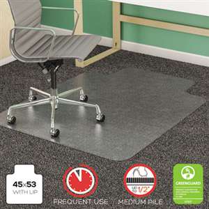 deflecto CM14233 SuperMat Frequent Use Chair Mat, Medium Pile Carpet, Beveled, 45x53 w/Lip, Clear