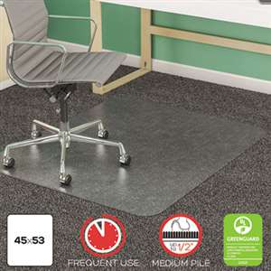 deflecto CM14243 SuperMat Frequent Use Chair Mat for Medium Pile Carpet, Beveled, 45 x 53, Clear