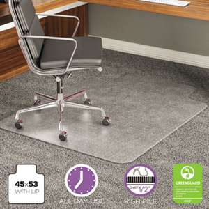 DEFLECTO CORPORATION ExecuMat Intense All Day Use Chair Mat for High Pile Carpet, 45x53 w/Lip, Clear