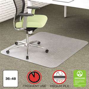 DEFLECTO CORPORATION EnvironMat Recycled Anytime Use Chair Mat for Med Pile Carpet, 36 x 48, Clear