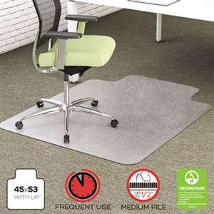 DEFLECTO CORPORATION EnvironMat Recycled Anytime Use Chair Mat, Med Pile Carpet, 45x53 w/Lip, Clear