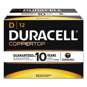 Duracell MN1300 CopperTop Alkaline Batteries with Duralock Power Preserve Technology, D, 12/Box