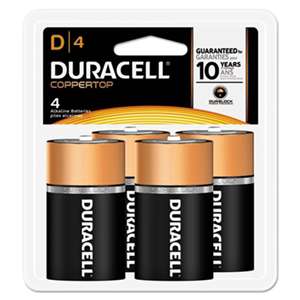 Duracell MN1300R4Z CopperTop Alkaline Batteries with Duralock Power Preserve Technology, D, 4/Pk