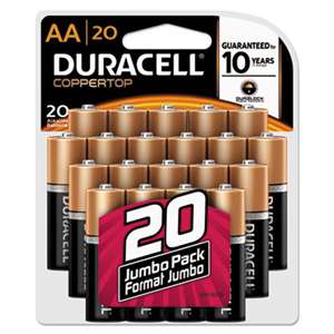 Duracell MN1500B20Z CopperTop Alkaline Batteries with Duralock Power Preserve Technology, AA, 20/Pk