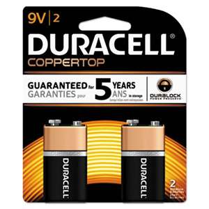 Duracell MN1604B2Z CopperTop Alkaline Batteries with Duralock Power Preserve Technology, 9V, 2/Pk