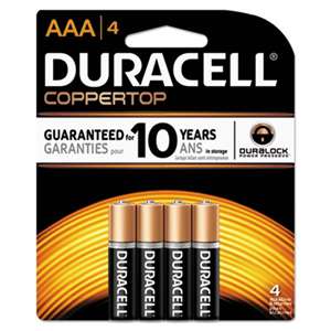 Duracell MN2400B4Z CopperTop Alkaline Batteries with Duralock Power Preserve Technology, AAA, 4/Pk
