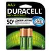 Duracell NLAA2BCD Rechargeable NiMH Batteries with Duralock Power Preserve Technology, AA, 2/Pk