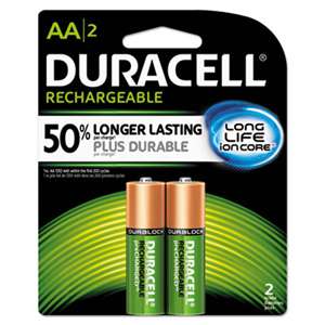 Duracell NLAA2BCD Rechargeable NiMH Batteries with Duralock Power Preserve Technology, AA, 2/Pk