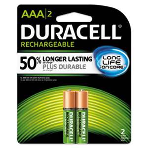 Duracell NLAAA2BCD Rechargeable NiMH Batteries with Duralock Power Preserve Technology, AAA, 2/Pk