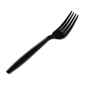 DIXIE FOOD SERVICE Plastic Cutlery, Heavyweight Forks, Black, 1000/Carton
