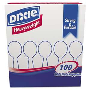 DIXIE FOOD SERVICE Plastic Cutlery, Heavyweight Soup Spoons, White, 100/Box