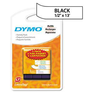 DYMO 12331 LetraTag Paper/Plastic Label Tape Value Pack, 1/2" x13ft, Assorted, 3/Pack