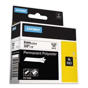 DYMO Rhino Permanent Poly Industrial Label Tape, 3/8" x 18 ft, White/Black Print