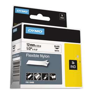 DYMO 18488 Rhino Flexible Nylon Industrial Label Tape, 1/2" x 11 1/2 ft, White/Black Print