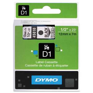 DYMO 45010 D1 Polyester High-Performance Removable Label Tape, 1/2in x 23ft, Black on Clear