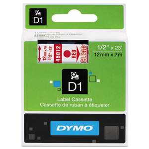 DYMO 45012 D1 Standard Tape Cartridge for Dymo Label Makers, 1/2in x 23ft, Red on Clear