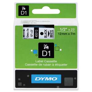 DYMO 45013 D1 Polyester High-Performance Removable Label Tape, 1/2in x 23ft, Black on White