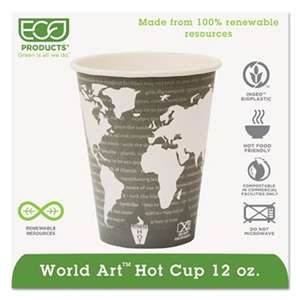 ECO-PRODUCTS,INC. World Art Renewable Compostable Hot Cups, 12 oz., 50/PK, 20 PK/CT