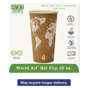 ECO-PRODUCTS,INC. World Art Renewable Compostable Hot Cups, 20 oz., 50/PK, 20 PK/CT