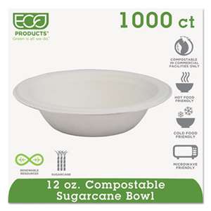 ECO-PRODUCTS,INC. Renewable & Compostable Sugarcane Bowls - 12oz., 50/PK, 20 PK/CT