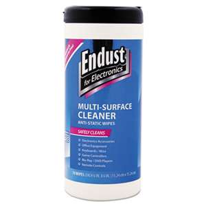 ENDUST Antistatic Premoistened Wipes for Electronics, Cloth, 6" x 6", 70/Tub