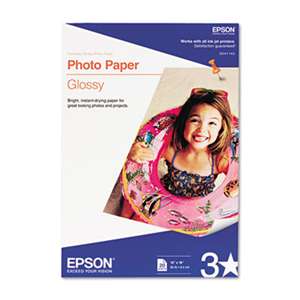 EPSON AMERICA, INC. Glossy Photo Paper, 60 lbs., Glossy, 13 x 19, 20 Sheets/Pack