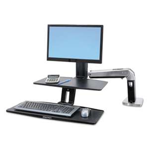 ERGOTRON INC WorkFit-A Sit-Stand Workstation w/Suspended Keyboard, Single LD, Aluminum/Black