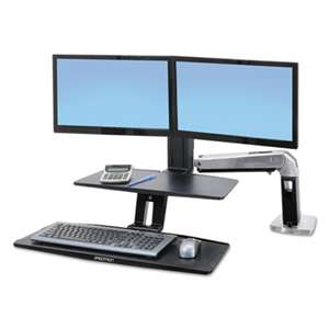 ERGOTRON INC WorkFit-A Sit-Stand Workstation w/Suspended Keyboard, Dual, Aluminum/Black