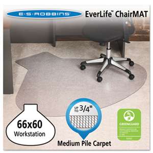 E.S. ROBBINS EverLife Chair Mats For Medium Pile Carpet, Contour,  66 x 60, Clear