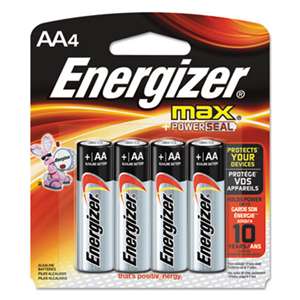 Energizer E91BP4 MAX Alkaline Batteries, AA, 4 Batteries/Pack