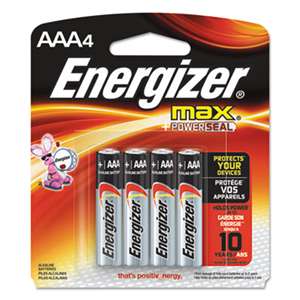 Energizer E92BP4 MAX Alkaline Batteries, AAA, 4 Batteries/Pack