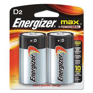 Energizer E95BP2 MAX Alkaline Batteries, D, 2 Batteries/Pack