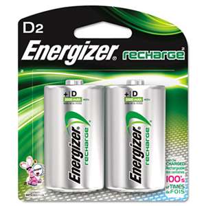 Energizer NH50BP2 NiMH Rechargeable Batteries, D, 2 Batteries/Pack