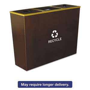 EXCELL METAL PRODUCTS CO Metro Collection Recycling Receptacle, Triple Stream, Steel, 54gal, Brown