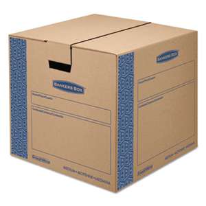 FELLOWES MFG. CO. SmoothMove Prime Medium Moving Boxes, 18l x 18w x 16h, Kraft/Blue, 8/Carton