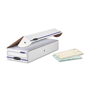 FELLOWES MFG. CO. STOR/FILE Storage Box, Check, Flip-Top Lid, White/Blue, 12/Carton