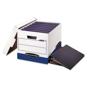 FELLOWES MFG. CO. BINDERBOX Storage Box, Locking Lid, 12 1/4 x 18 1/2 x 12, White/Blue, 12/Carton