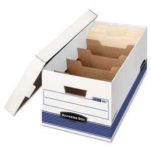 FELLOWES MFG. CO. STOR/FILE Extra Strength Storage Box, Letter, Locking Lid, White/Blue, 12/Carton